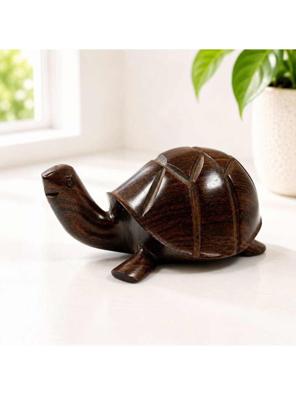 Vintage Hand-Carved Wooden Sea Turtle Figurine Coastal Beach Decor Rustic Wood T